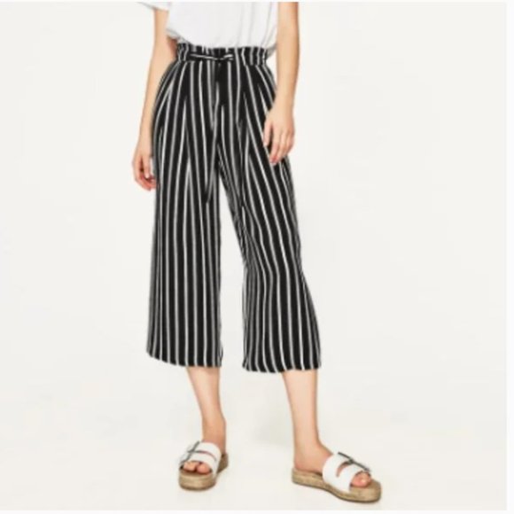 Zara Pants & Jumpsuits Zara Black White Striped High Waist Paperbag